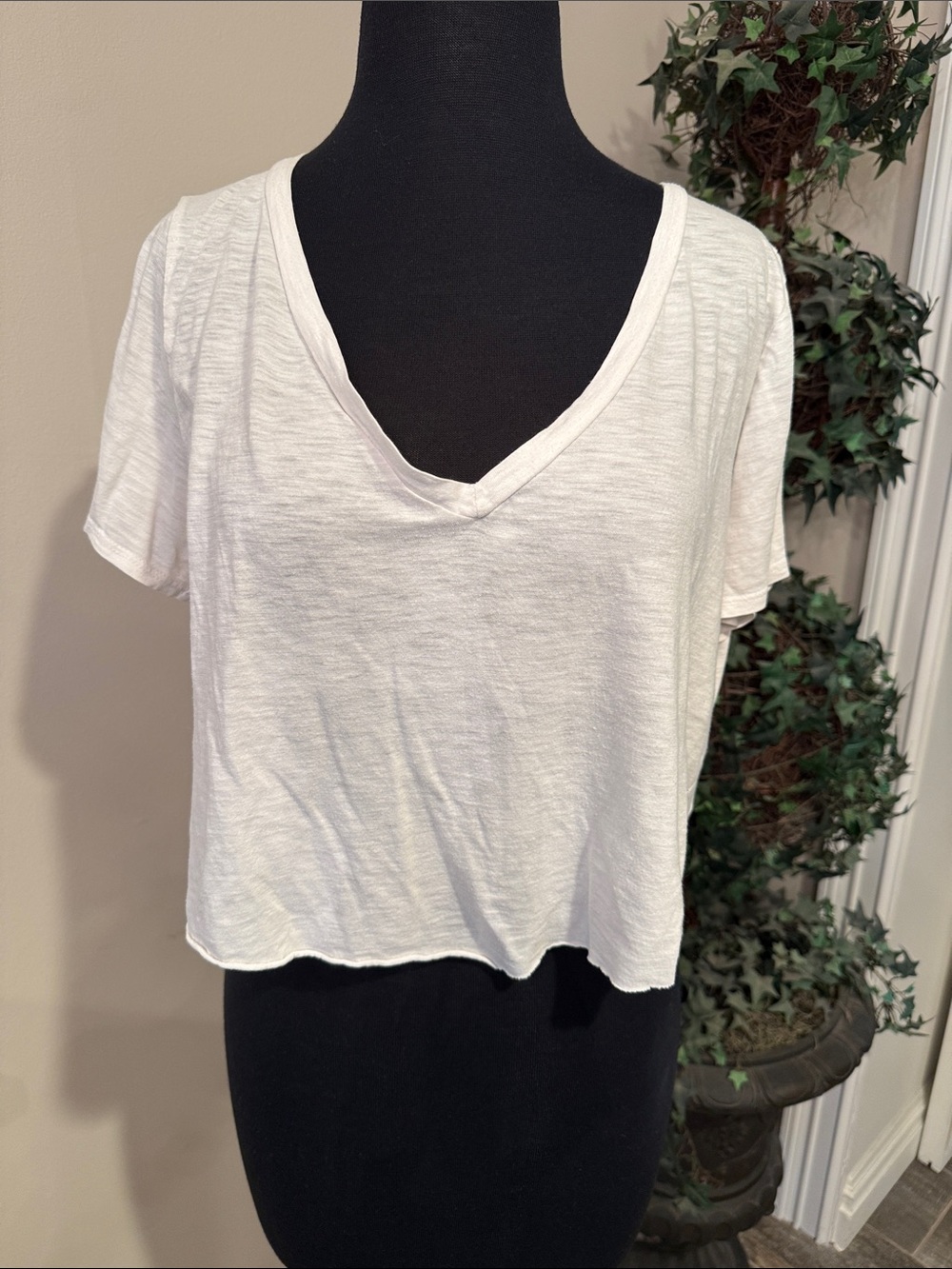 Women's V-Neck Short Sleeve Cropped Tee - White